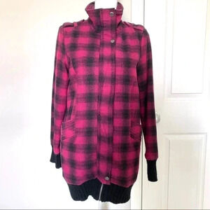 DKNY zip up plaid jacket coat 55% wool